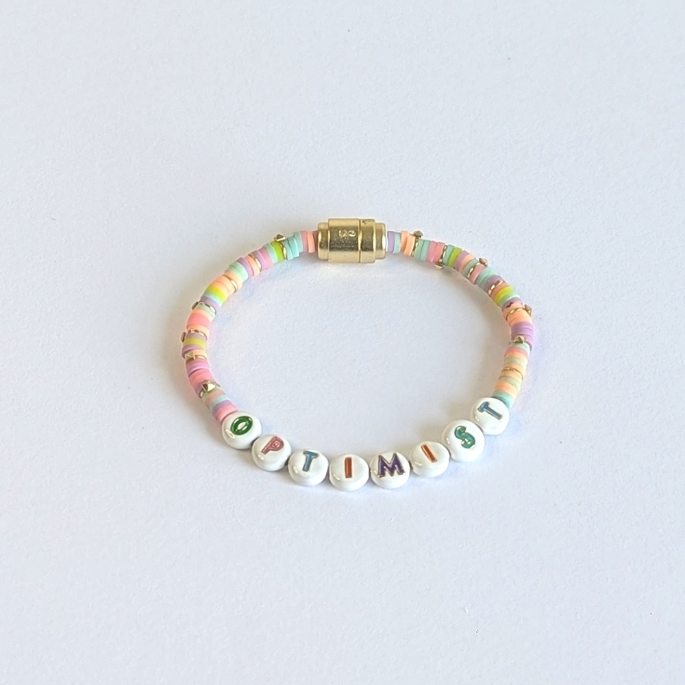 Kendra Scott Reece "OPTIMIST" Friendship Bracelet Pastel Pink Purple Blue Gold
